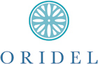 Logo: blue circular citrus slice icon above the word ORIDEL in teal letters.