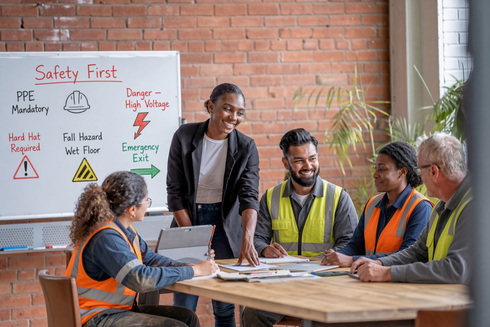 English training for manufacturing plant employees in a workplace ESL class