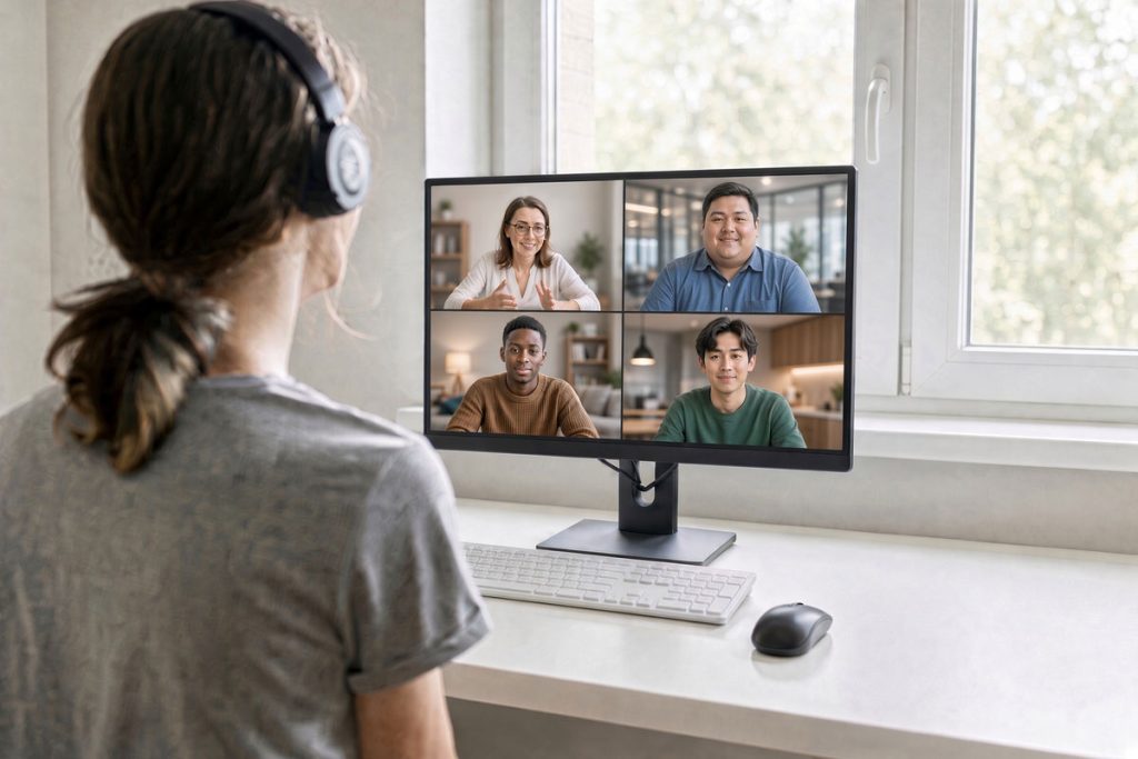 Employees taking a live online language class with an instructor - Language Training Pro Online Corporate Language Training Program